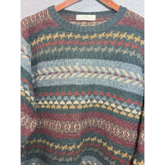 Mark & Spencer Sweater Men EU 3 Crew Neck Printed Long Sleeve 18% Wool - Picture 2 of 9